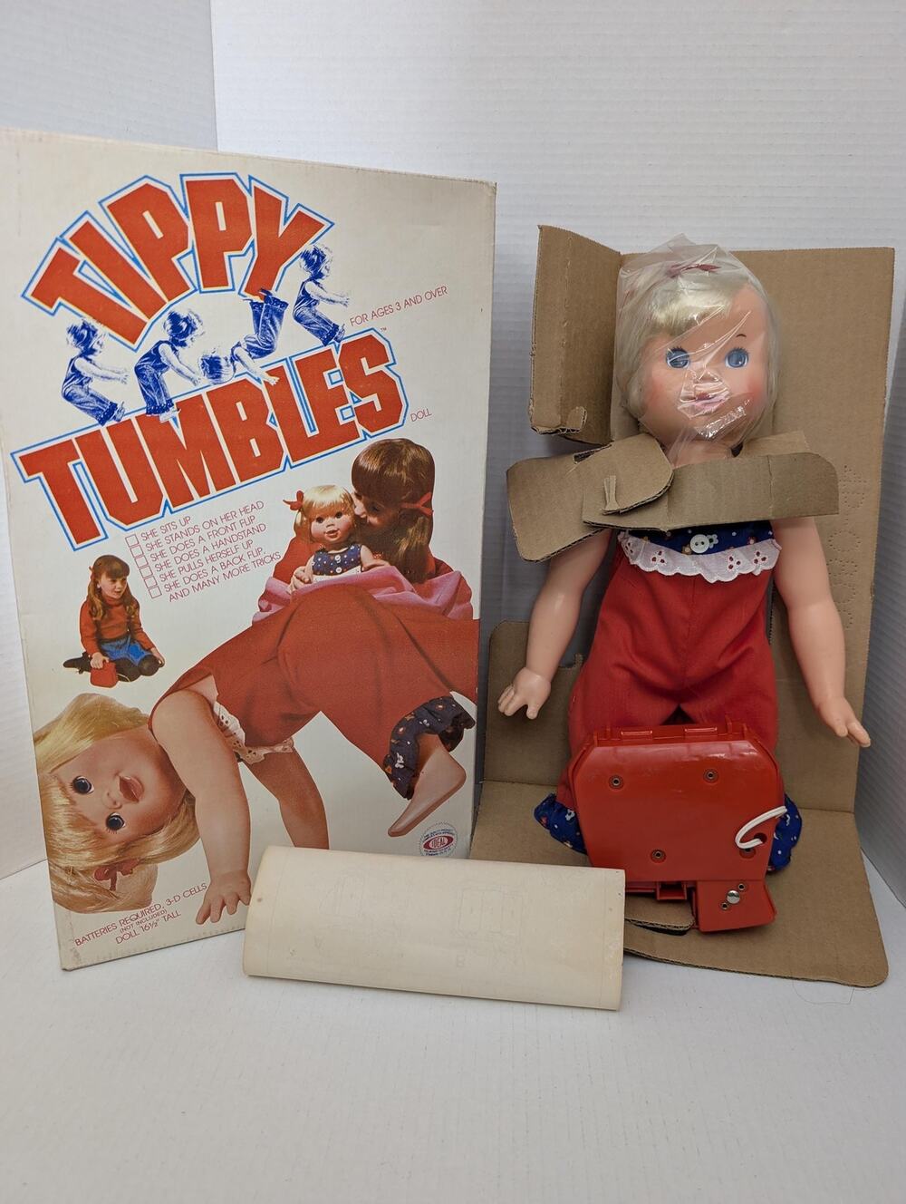 Vintage 1977 Ideal Tippy Tumbles Doll in Original Outfit With Box And Controller